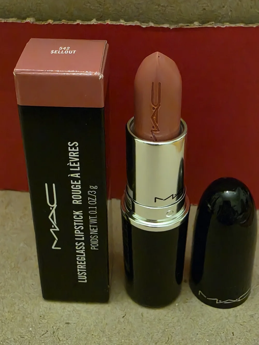 MAC LUSTREGLASS SHEER-SHINE LIPSTICK SELLOUT/pinky Nude With Silver Pearl. BNIB - Picture 4 of 7